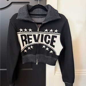 REVICE Black & White Logo Zip Cropped Sweater